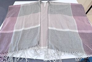 Balance Collection Ruana Wrap One Size Gray Pink Herringbone Fringe Shawl OS